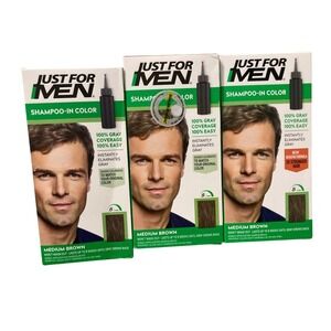 Lot of 3 Just For Men Shampoo-In Color H-35 Medium Brown Permanent Hair Dye Kit
